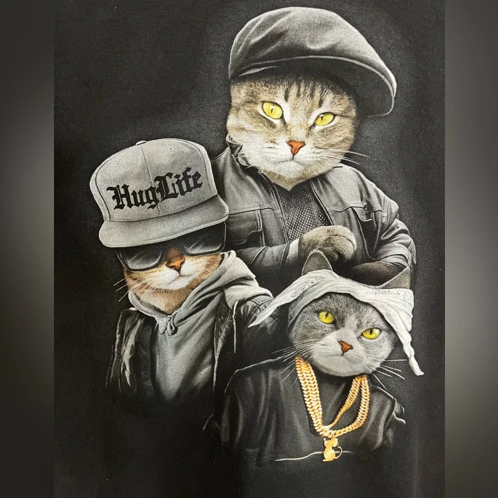 DOM Streetwear Hug life 100% Cotton Cat Graphic Mens T-Shirt Size XL - Picture 2 of 5